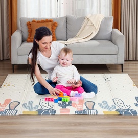 Baby Vivo Spielmatte / Spielteppich für Kinder doppelseitig mit Straße 200 x 180 cm - Kaktus