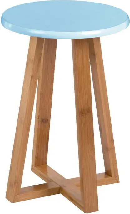 Premier Housewares stabiler, rundes Hocker aus blau und natürlichem Bambus, industrieller Barhocker fürs Frühstück, robustes Frühstückshocker