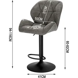Woltu 2er-Set Barhocker höhenverstellbar, drehbar, Kunstleder Stahl, Grau - Grau