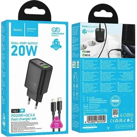 HOCO Ladegerät N61 20W USB-C/A + Kabel Typ C auf C Schwarz | Gr.: onesize