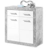 HBZ STONE Kommode mit Schubladen in Beton Optik, Weiß Hochglanz - Moderne Kommode mit viel Stauraum für Ihren Wohnbereich - 82 x 88 x 37 cm (B/H/T)