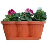 Hossi's Wholesale Blumenkasten Balkonkasten Pflanzkasten Terracotta im Wellendesign mit passendem Bewässerungsuntersetzer