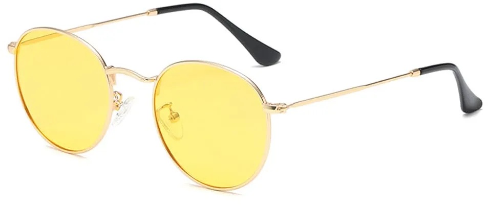RUNHUIS Rund polarisierte Sonnenbrille Damen Herren Klassische Super Leichte Metallrahmen Gläser Mode Brillen für Fahren Angeln Gold/Gelb