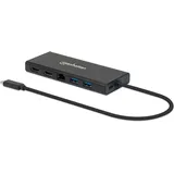 Manhattan USB-C to Dual HDMI Multiport Adapter (Docking Port, 6 Ports), Dockingstation + USB Hub, Schwarz