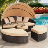 MuCoLa Sonneninsel Sonnenliege Rattan Lounge 180CM Tisch Polyrattan Gartenmuschel