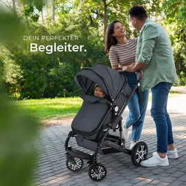 Tectake tectake® Kombi-Kinderwagen 2 in 1, klappbar, mit 5-Punkt-Gurt, Bremse, Schutzbügel und Handschlaufe für 0 bis 36 Monate geeignet, Belastbarkeit 15 kg