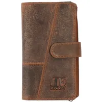 LECONI Geldbörse großes Portemonnaie Damen Brieftasche Frauen Echt Leder LE9017, Schlaufe mit Druckknopf – 20 Kartenfächer – 11 × 19 × 2,5 cm braun