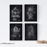 Nacnic 4 Bilder mit Kaffee Patenten | Posterset mit Erfindungen und alten Werkzeugen | Bilder von Kaffeemaschine, Kaffeekanne, Kaffeemühle | Größe A4.