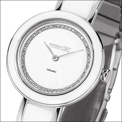 FIREFOX - DAMENUHR ZIRKONIASTEINE KERAMIK - weiß / 30 MM