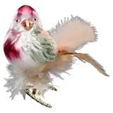 Inge-Glas® Christbaumschmuck Vogel sanfte Federn, Glasvogel 7cm (1-tlg), mundgeblasen, handbemalt grün|rosa