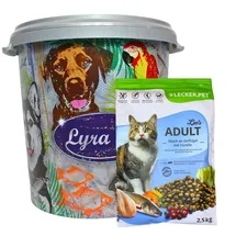 Lyra Pet 2,5 kg Lecker.Pet® Leo's Adult Geflügel & Forelle Katzenfutter Trockenfutter Vollnahrung in 30 L Tonne