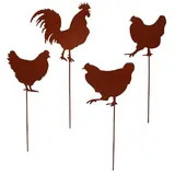 UNUS 4er Set Gartenstecker Rost Hühner und Hahn in Braun | Gr.: onesize