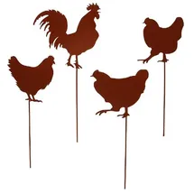 UNUS 4er Set Gartenstecker Rost Hühner und Hahn in Braun | Gr.: onesize