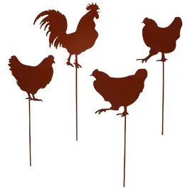 UNUS 4er Set Gartenstecker Rost Hühner und Hahn in Braun | Gr.: onesize