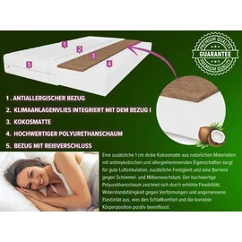 marpur Schaum-Kokosmatratze Kokos sylver 80X200 cm, Matratze Höhe ca. 20 cm Härtegrad H3/H4, Farbe: Aloe Vera, Hochflexibler Schaum inkl. Bezug
