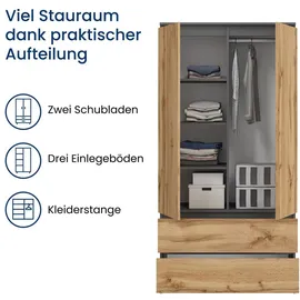 home collective Kleiderschrank 90 x 50 x 180 cm Anthrazit/Eiche