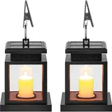 Solar Laterne Draußen 2 Stück, Solarlaterne für Außen, Hängend Wasserdicht Solarlampen für Außen, Solarlaterne mit Kerzen für Garten, Balkon, Terrasse Deko