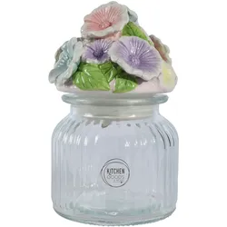 Decoris Glasdose mit Deckel Blumenform 19cm - Vorratsdose Glas Keramikdeckel  Aufbewahrungsglas Vorratsglas Küchenbehälter Glasbehälter Transparent Pastell