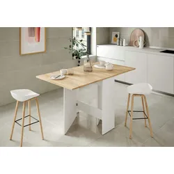 Dmora Ausziehbarer Tisch Toledo, Klappbarer Esstisch mit klappbarer Platte, Klappbarer Hilfstisch, 31x77h78 cm, Weiß und Eiche
