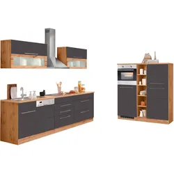 Küchenzeile »KS-Wien«, Breite 440 cm, wahlweise mit E-Geräten und Induktion, Küche: anthrazit/wotaneiche-wotaneiche + Front: anthrazit + Arbeitsplatte: wotaneiche, , 73517325-0 B/T: 440 cm x 60 cm