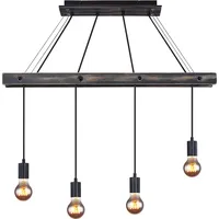 GLOBO Decken Pendelleuchte aus Holz 4 flammig Hängeleuchte schwarz matt Esstischleuchte, 4x E27, LxBxH 90x9x120cm, Wohnzimmer Esszimmer