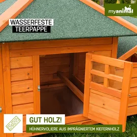 My Animal MyAnimal Hühnerstall für 3 Hühner MH-19 mit Auslauf, Hühnerhaus wetterfest imprägniert, Nistkasten (Braun 2.0)
