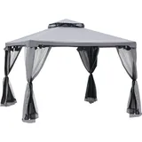 Pavillon Mit Doppeldach, Ca. 3x3 M Wasserdicht Stabil Winterfest Gartenpavillon Mit Moskitonetz, Seitenteile, Garten-pavillon Aus Metall, Für Garten, Terrasse, Hellgrau