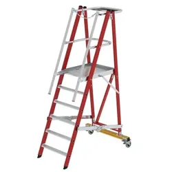 Plattformleiter GFK/Alu klappbar und fahrbar mit GFK-Handlauf 6 Stufen