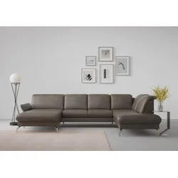 Wohnlandschaft SIT & MORE "Fashion U-Form", braun, B:338cm H:84cm T:207cm, Sofas, wahlweise mit Kopfteilverstellung, Vorziehsitz, motorisch, Nickelfüße