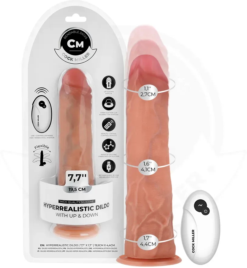 COCK MILLER - Hyperrealistischer Dildo mit Saugnapf, Stoßfunktion und Fernbedienung, 19,5 cm