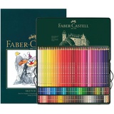 Faber-Castell Polychromos Künstler-Buntstifte, A4 Skizzenblock und Dose mit 120 Buntstiften – Kunst-Set für Malbücher für Erwachsene, Bastelbedarf, Zeichnen, Skizzieren, lichtechte Bleistifte,