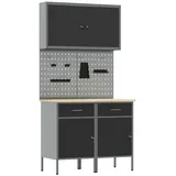 vidaXL Werkbank Werkstattschrank Set Set aus 5 Schwarz Stahl 100 x 55 x 200 cm, (5-tlg)