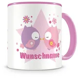 Samunshi® Kindertasse mit Namen süße Eulen Tasse Personalisierte Tasse mit Namen Kinder Kinderbecher mit Namen Kindergarten rosa 300ml