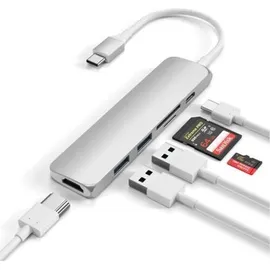 Satechi USB-C Hub Slim, Multiport-Adapter, Dockingstation mit 4K HDMI, 60W Power Delivery, 2X USB-A, SD/MicroSD-Kartenleser – Silber