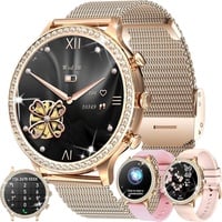 Damen-Smartwatch mit Telefonfunktion, 1,32 Fitnessuhr, Menstruationszyklus, Herzfrequenz,SpO2, Schlafüberwachung, Schrittzähler, Uhr für Android... - Gold