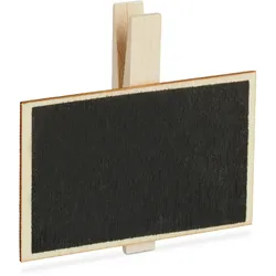 Relaxdays Tafelklammern, 20er Set, zum Beschriften, wiederverwendbar, inkl. Kreide, Pflanzschilder, Holz, natur/schwarz