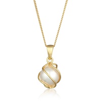 Elli PREMIUM Halskette Damen mit Anhänger Spirale Synthetische Perlen 375 Gelbgold