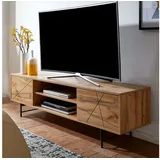Wohnling Lowboard Holz Eiche-Dekor 160x45x40 cm TV-Kommode mit Türen, Design TV-Schrank Hoch, Fernsehtisch Fernsehschrank Modern, Fernsehkommode Wohnzimmer