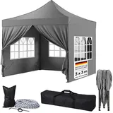 STEELSØN Pavillon Rynara Faltpavillon wind- & wetterfest, mit 4 Seitenteilen, (3x3 m, beige, 3x3 m, beige), UV-Schutz, Gartenpavillon mit Seitenwänden 300 cm x 300 cm