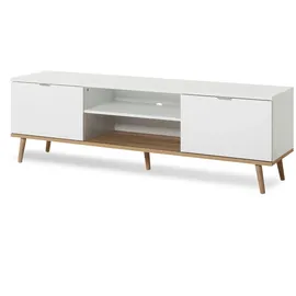 furn.design TV-Lowboard Weiß, Eiche 160 cm 2-türig Skandinavisch Lundby