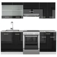 Vicco Küchenzeile R-Line, Solid Weiß Schwarz 200 cm Ohne Arbeitsplatte