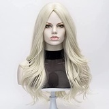 Platin Blonde Perücke Morticia Lange Wellige Realistische Lockige Synthetische Weiß Blonde Tägliche Perücke (Platin Blonde) (Platin Blond)