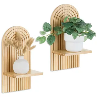 FOUORTUNATE-BEE Wandregal Boho Wandregal Holz Bogenform Wanddeko Pflanzenregal Hängeregal, 2-tlg., Wandregal für Wohnzimmer Schlafzimmer Babyzimmer Küche Balkon Deko