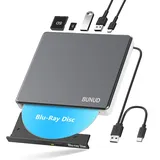 BUNUD Externes Blu Ray CD DVD Laufwerk USB 3.0 & Type-C CD/DVD Blu-Ray Brenner Writer mit 2 USB & SD/TF Slots, Optical 3D BD Bluray Laufwerk Extern für PC Laptop Windows 11/10 Mac MacBook