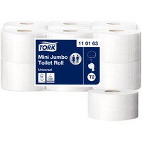 Tork 110163 Mini Jumbo Toilettenpapier in Advanced Qualität für das Tork T2 Mini Jumbo Toilettenpapiersystem / Toilettenpapier 1-lagig in Weiß, 12 x 1.714 Blatt