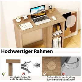 Costway Kleiner Schreibtisch, Computertisch mit 2 Fächern, PC-Tisch, Bürotisch für kleine Räume, 80 x 40 x 74 cm, Natur