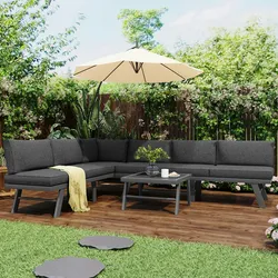 Merax Garten-Lounge-Set aus Aluminium, Gartenmöbel-Set, Lounge-Set für 5-6 Personen, Grau