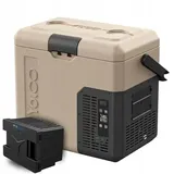 Yolco ET18 Sand Kompressor Kühlbox 18L mit Akku SC4B – Tragbarer Kühlschrank & Gefrierbox bis -20°C, 12/24V DC & 230V, USB, Auto, LKW, Boot, Camping, Beige