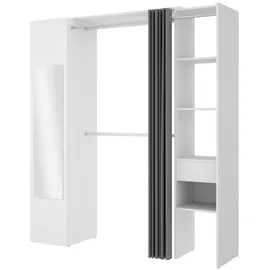 vente-unique Kleiderschrank mit Vorhang & 1 Tür + Spiegel - B 177 cm - Weiß und Grau - BERTRAND