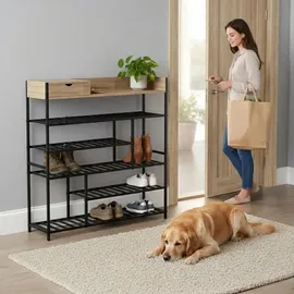 DanDiBo Ambiente Schuhregal 100 x 100 x 30 cm 6 Etagen schwarz